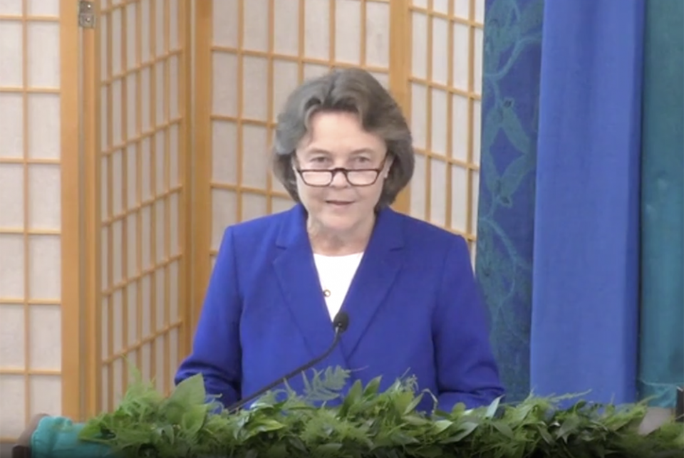Sr. Elise García, an Adrian Dominican and president of the Leadership Conference of Women Religious, gives the presidential addr