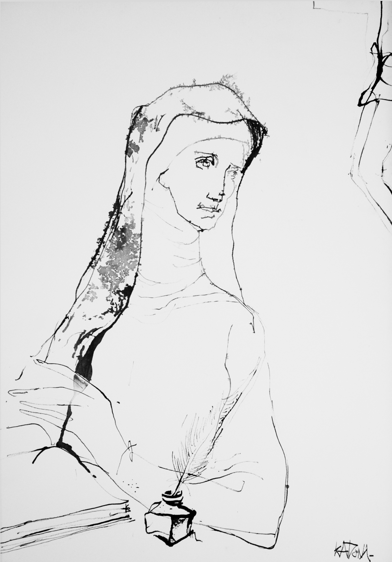 Mother Theresa pen and ink drawing