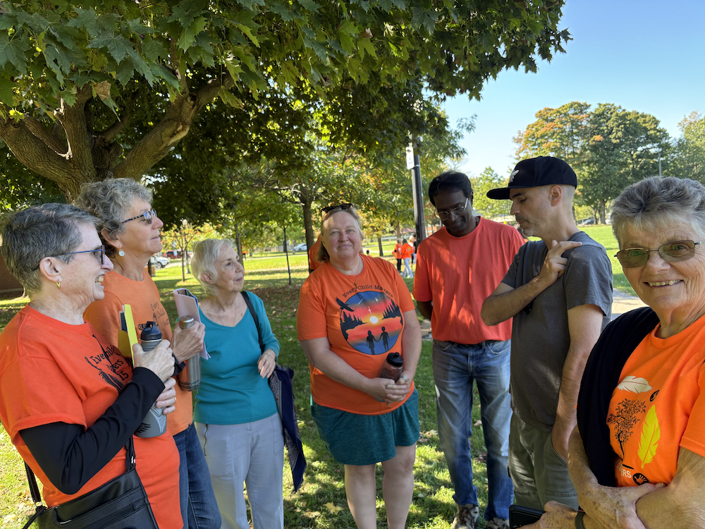Sisters Celeste Reinhart (left) and Julie Lattner (right) with participants from St. Joseph's, Kitchener, Ontario