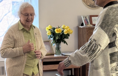 Father Gaddy blesses Sister Bernice Feilinger's room Father Gaddy blesses Sister Bernice Feilinger's room