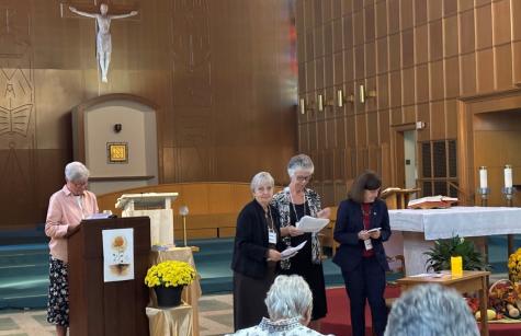Left to right: Sister Debbie Liesen; Associates Nerina Murray, Liz Whyte, and Sybil Percy photo of proceedings